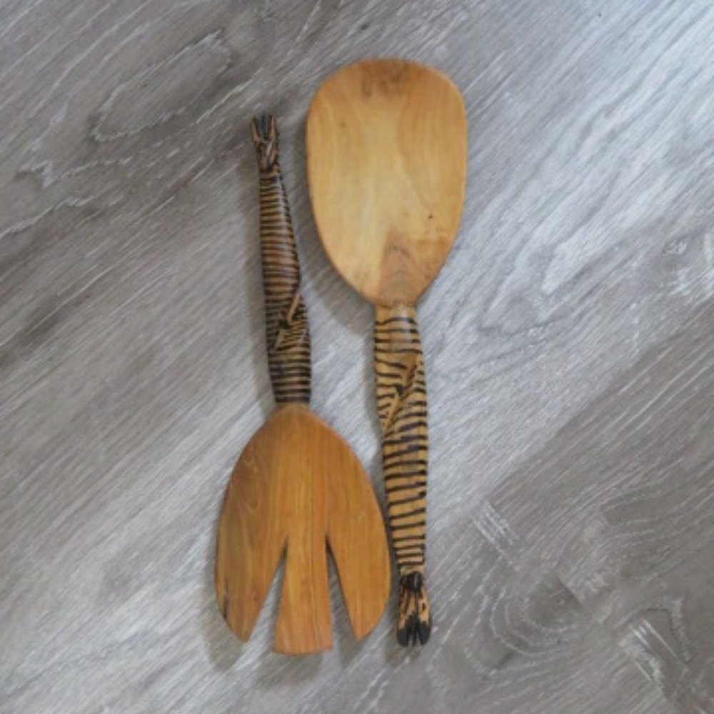 ZEBRA Handcrafted Wood SALAD Servers (K298)
